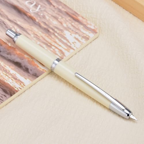 Jinhao 20 Press Fountain Pen, Ivory White Retractable Extra Fine Nib with Ink Converter Set (Silver Clip) - color: Ivory White (Silver Clip), style: Extra Fine