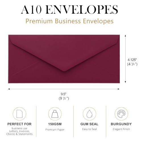 PONATIA 50 Pack #10 Business Envelopes, Burgundy 4.13 x 9.49'' Envelopes - color: Burgundy