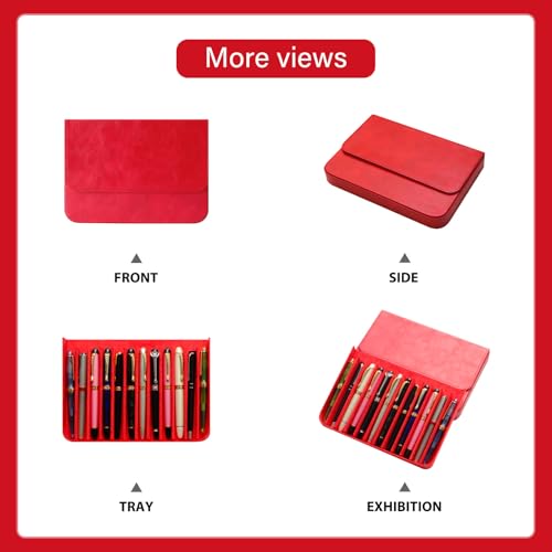 PU Leather Fountain Pen Case, 12-Slot Pen Storage Tray(red) - color: red, size: 12 Slots