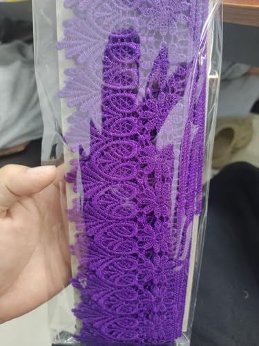 (Deep Purple Floral Lace Trim - 5 Yards, 9cm Wide | Wedding Dress Embellishment, Gift Packaging, Party Decor | DIY Sewing & Craft Supplies - color: Flat-Edged Deep Purple, size: 5Yard
