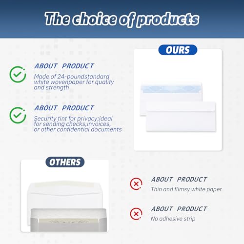 Yeplan 500PCS #10 Envelopes Letter Size Self Seal Business Envelopes No Window Security Mailing Envelopes Size 4-1/8 x 9-1/2 Inch - White 24LB Paper