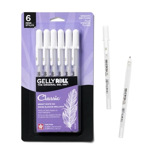 SAKURA 57457 Gelly Roll Classic 05, White Fine Gel Pens, 6 Piece Set - size: 1 Count (Pack of 6), style: Fine Tip