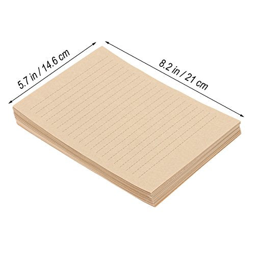 TOYANDONA 100 Sheets Vintage Kraft Stationary Paper A5 Size Lined Stationery Writing Letter Papers for Personalized Letters Creative Poems Lyrics