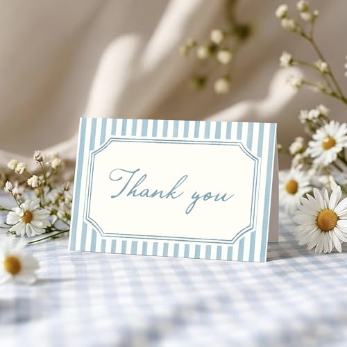Whaline 24Pcs Blue Striped Thank You Cards Blank Note Cards with Envelopes Stickers Minimalist Stripe Greeting Card for Wedding Birthday Baby Shower, 4 x 6 Inch - color: Blue