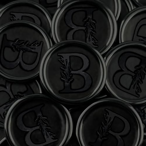 25Pcs Black Wax Seal Stickers Handmade Vintage Botanical Leaves Adhesive Letter Wax Stickers for Wedding Party Invitations, Envelope, Gift Wrap, Christmas(Initial B, Black) - color: Black-25pcs, size: B