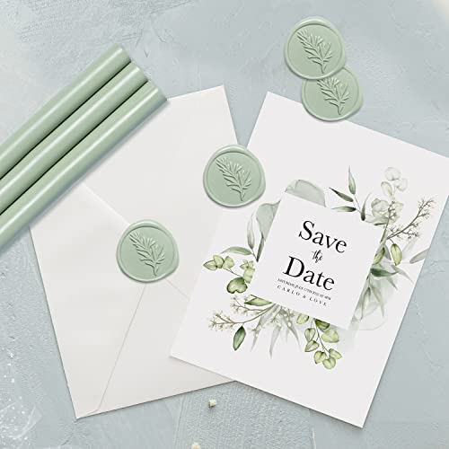 UNIQOOO Mailable Glue Gun Sealing Wax Sticks for Wax Seal Stamp - Sage Green, Great for Wedding Invitations, Cards Envelopes, Snail Mails, Wine Packages, Gift Ideas, Pack of 8 - color: Sage Green