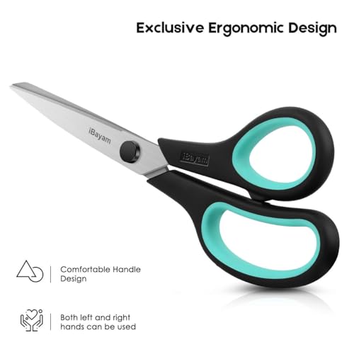 iBayam 8.5" Heavy Duty Scissors All Purpose for Office School Crafts Sewing | 3-Pack, Ultra-Sharp 2.5mm Stainless Blades, Comfort Grip Handles, Left & Right Handed – Teacher Desk & Classroom Must-Have - color: Red, Green, Blue, size: 3-Pack