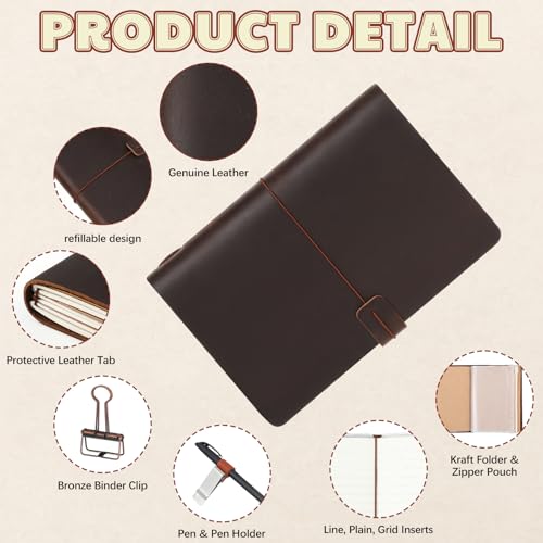 Thenshop Leather Travel Notebook 3 Inserts, Coffee Color, A5 Size - color: Coffee Color, size: A5 Size