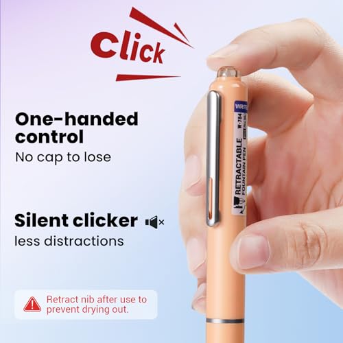 WRITECH Clictek Retractable Fountain Pen: Fine Black Ink with 5 Cartridges - color: Multicolor