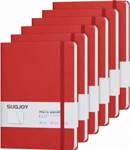 SUQJOY Lined Journal Notebooks, 6 Pack 160 Pages, 5.5x 8.2-Inch Journals for Women Men, Hardcover Notebook with 100 gsm Thick Paper, A5 Size College Ruled Notebook for Writing/Travel/Work (Red-6 Pack) - color: Red, size: 6 Pack