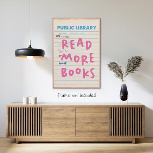 Vintage Preppy Public Library Canvas Wall Art Read More Books Poster Trendy Minimalism Girly Pink Blue Library Card For Girls Book Lovers Bookish Classroom Book Reading Nook Decor Unframed12x16inch - color: style-5-Unframed, size: 16"L x 12"W