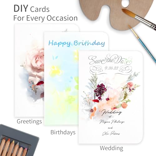 Funto Blank Watercolor Cards and Envelopes, 50 Cards, 5x7'', 140lb/300gsm, White, Acid-Free, Heavyweight Paper for All Occasions | 140lb/300gsm Acid-Free Watercolor Paper for Smooth Painting, DIY Invites, Thank You Notes, Greeting Cards and Creative Art -