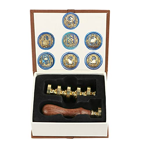 Wax Seal Stamp kit, ANBOSE Starry Animal Wax Seal Stamp Set with 7 PCS Removable Brass Heads and 1 Wooden Handle, Retro Vintage Mermaid Peacock Dragon Rabbit Flamingo Cat Swan Sealing Wax Stamp - size: ys/m