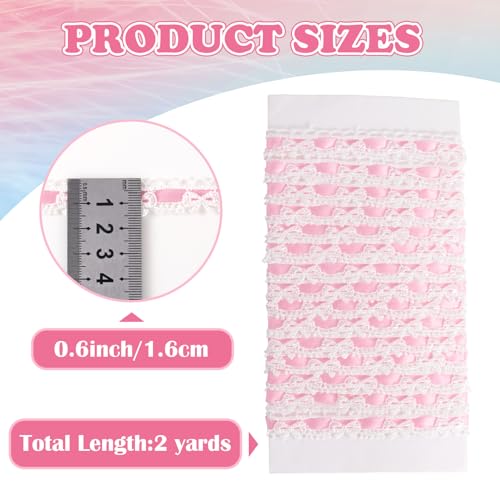 2 Yards Bow Lace Trim Ribbon, A Style, Pink - color: Pink-A style