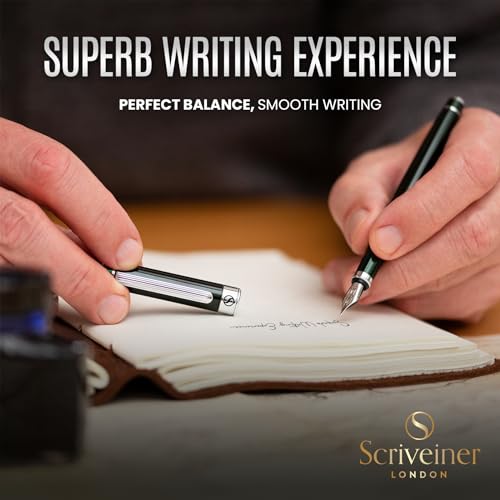 Scriveiner British Racing Green Fountain Pen - Stunning Luxury Pen with Chrome Finish, Schmidt Nib (Fine), Best Pen Gift Set for Men & Women, Professional, Executive, Office, Nice Pens - color: 10. British Racing Green with Chrome, style: Fine Nib
