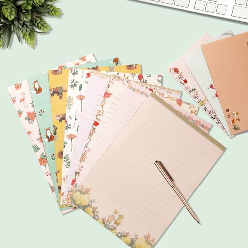 91 Pcs Stationery Paper Envelopes Set | Includes 60 Writing Stationery Paper & 30 Envelopes & 48 Stickers, Floral Letter Writing Stationery Paper (10 Style) - color: Sweet