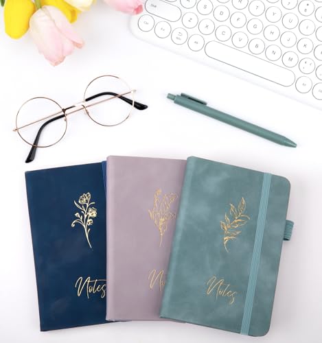 3 Pack Pocket Notebooks A6 Small Notebook Total 360 Pages 100 GSM | Journaling Notebooks For Note Taking Journals For Writing Mini Note Pads With Pen Holder Thick Paper - color: Deep Blue&Aegean Blue&Smoky Purple