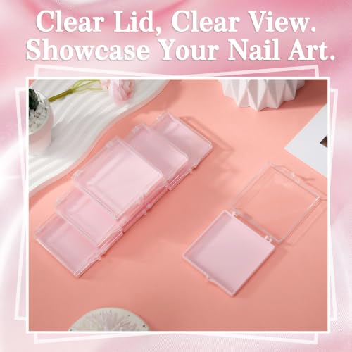 AceOrbit 48 Pcs Press on Nail Boxes with 180 Pcs Adhesive Double Sided Tape Acrylic Press on Nail Packaging Cases Pink Square Transparent Storage Case Organizer for Display Art Salon Supplies - color: Pink