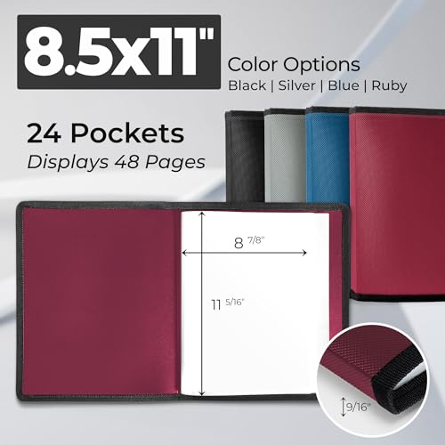 Dunwell Art Portfolio 8.5x11, 24 Pockets, Displays 48 Pages, Ruby - color: Ruby, size: 8.5x11" w/ BLK Paper