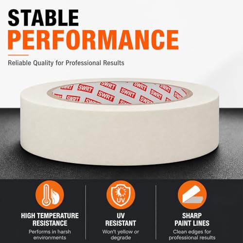 SWRT Masking Tape 0.75 Inch x 55 Yards x 10 Rolls, Bulk White Painting Tape | Clean Removal; Easy Hand Tear; Writable Surface; Painting & Crafts; Labels & Organizing; Light Packaging - size: 0.75" x 55Yds x 10Rolls