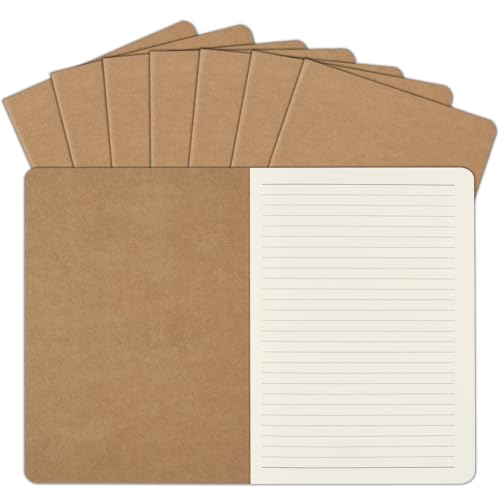 ZCZN 8 Pack A5 Kraft Notebooks Bulk, 8.15x5.5 Inches Lined Paper Journaling Notebooks, Notebooks for Work, Composition Notebooks for School, Journal Notebooks for Office, 60 Pages