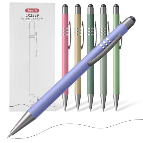2 in 1 Black Ink Gel Pens with Stylus Tips, Quick-Drying,Smooth Writing. | Supports teaching on iPad&writing on paper,0.5mm Fine Point,6-Pack Morandi colors Gift Box for Journaling, School, Office. - color: 6 Pcs Vintage-Black Ink
