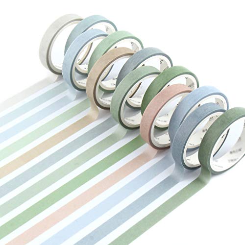 YUBBAEX 12 Rolls Washi Tape Set Natural Color Decorative Tapes for Arts, DIY Crafts, Journals, Planners, Scrapbook, Wrapping Wide -Salty Morandi- (Salty, 8mm x 12Rolls) - color: Salty, size: 8mm x 12Rolls