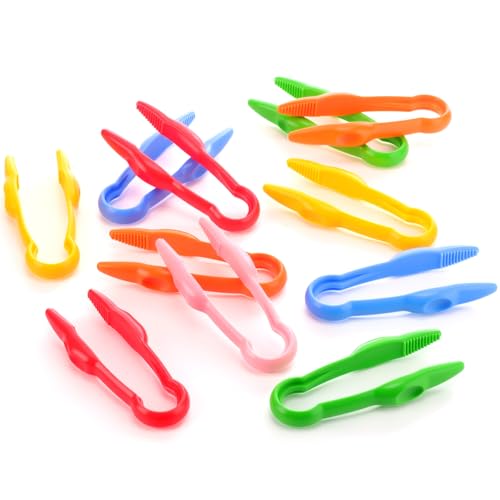 Chunful Plastic Tweezers for Kid Easy Grip Motor Tools for Craft DIY,24 Pcs