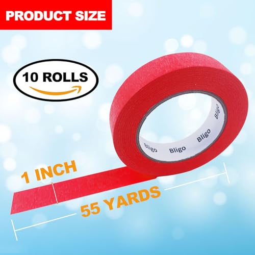 10 Pack Red Painters Tape Medium Adhesive 1 Inch x 55 Yards - color: Red