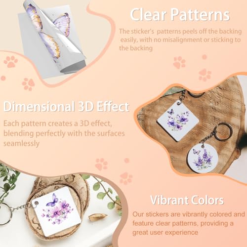 105 PCS Purple Butterfly Flower UV DTF Stickers | Durable no-heat cold Rub on stickers for keychains and party decorations.for DIY crafts and drinkware decoration - style: Purple Butterfly Flower