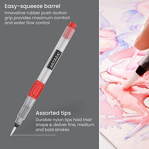 ARTEZA Water Brush Pens for Watercolor, Set of 6, 3 Fine and 3 Broad Tips - size: 1 Count (Pack of 6)