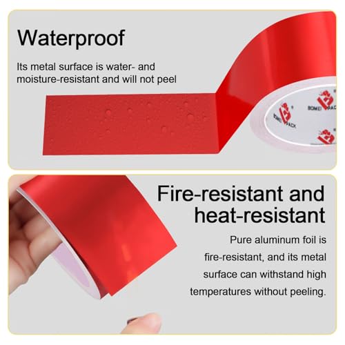 BOMEI PACK Aluminum Foil Tape,Heavy Duty Metal Foil Duct Tape (Red, 2 Inch) - color: Red, size: 2 Inch