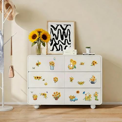Sunflower Rub on Transfers Stickers, 6 Sheets Vintage Flower Waterproof Furniture Transfers Decals Floral Butterfly Stickers for Wood Furniture Glass Wood Wall Home Decor DIY Crafts - color: Sunflower