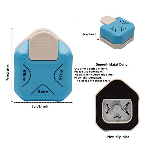 QIQQIKIN Paper Corner Rounder 3 in 1 （R4mm+R7mm+R10mm）， Punches for Crafts， Cutter ，Envelope Punch Board ，Hole Puncher， Laminate, DIY Projects, Photo Cutter,Card Making Scrapbooking and Journaling - color: Blue R4+R7+R10