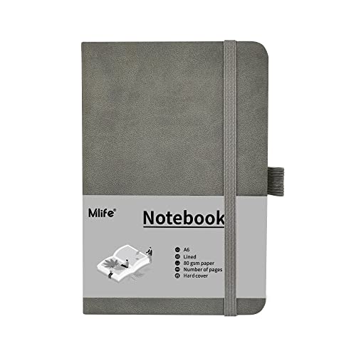 Mlife A6 Small Journal Notebook, Lined Pocket Notebook with Pen Holder, Mini Notebook Hardcover, 192 Pages, 3.9 inches * 5.5 inches Journal for Women and Man (Grey) - color: Grey, size: 1 Pack