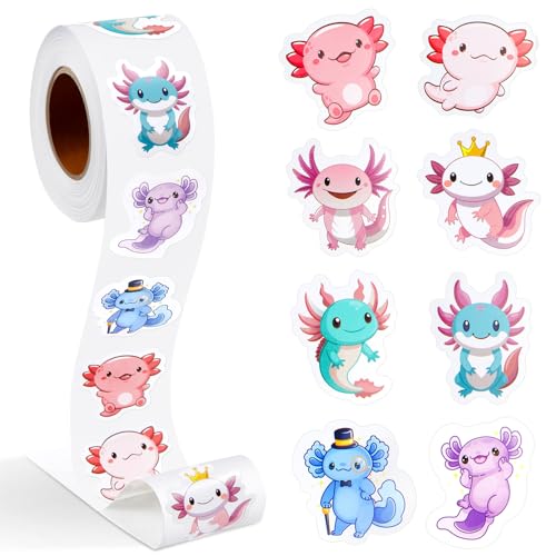 Qeeenar 500 Pcs Axolotl Stickers Roll, Cute Reward Decals for Kids Party - style: Axolotl