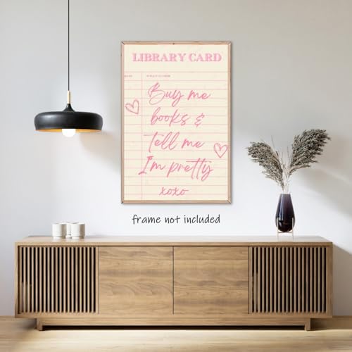 WLZWD Trendy Pink Library Card Canvas Wall Art Buy Me Books And Tell Me IM Pretty Poster Girly Bookish Reading Quote Reading Nook Library Art Decor For Book Lover Decor Unframed8x10inch - color: style-3-Unframed, size: 10"L x 8"W