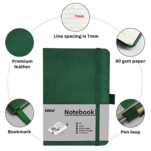 Mlife A6 Small Journal Notebook, Lined Pocket Notebook with Pen Holder, Mini Notebook Hardcover, 192 Pages, 3.9 inches * 5.5 inches Journal for Women and Man (Green) - color: Green, size: 1 Pack