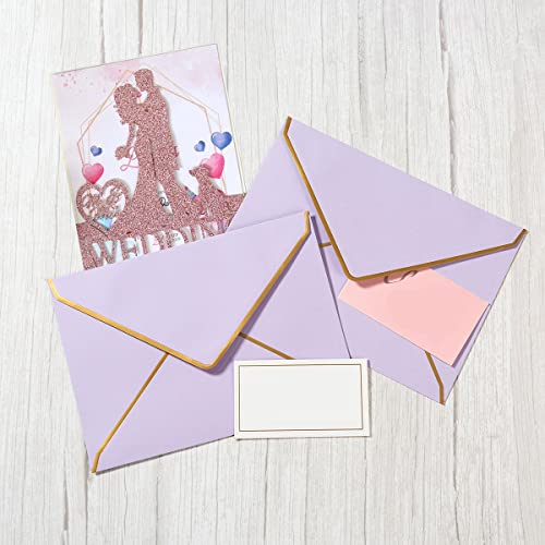 50 Pack A7 Envelopes Light Purple Violet 5 x 7 with Gold Border - color: Violet, size: A7 (5.32x7.28)