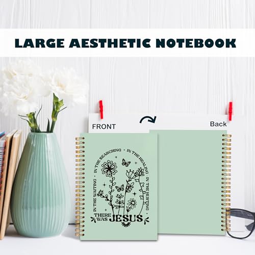 BearCake Boho Floral Christian Notebook Journal, Christian Gifts for Women, Bible Notebooks for Note Taking, Bible Journaling Notebook, Where the Jesus Hardcover Spiral Notebook 5.5x8.3 green - color: white Bible-Jesus green