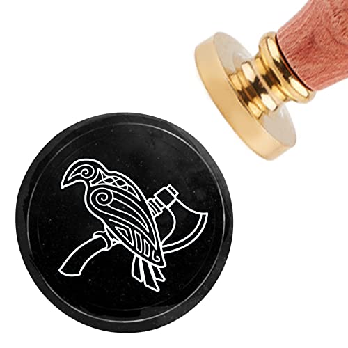 CRASPIRE Crow Wax Seal Stamp Halloween Sealing Wax Stamps Axe 30mm Retro Vintage Removable Brass Stamp Head with Wood Handle for Wedding Invitations Christmas Thanksgiving Gift Packing - style: Crow And Axe