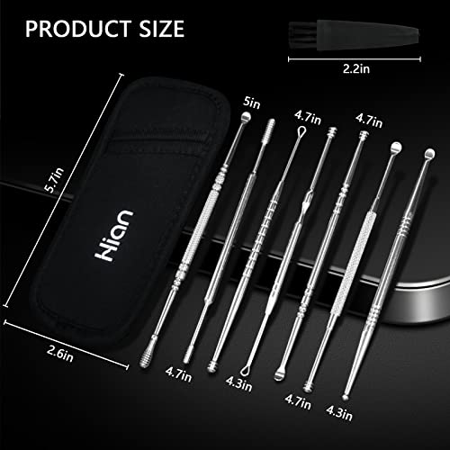 Hion 8 Pcs Ear Wax Removal Kit,Professional Double-Headed Ear Pick Earwax Removal Tools,316L Stainless Steel Ear Cleaner Curette with Cleaning Brush and Storage Box,Suit for Kid Adult(Silver) - color: Silver, size: Portable Pouch