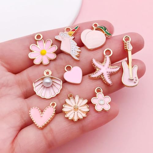 Youdiyla 40pcs Enamel Charms Alloy Metal Charms for Jewelry Making Necklace Bracelet Earring DIY Accessories - color: Pink