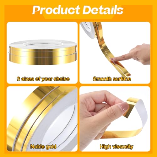 Zonon Spark Gold Washi Tape for Wall Decor Self Adhesive 5/10/15mm | Spark Gold Foil Pinstripe Tape, Mirror, 3 Widths Total 164 Yards, Easy to Apply for Furniture Car Arts Graphic Decoration - color: Spark Gold, size: 5/10/15mm
