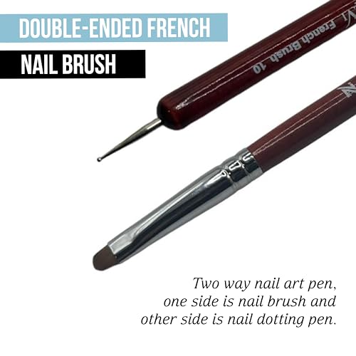 2-Piece Sable Brush Set: Professional Acrylic French Manicure Clean-up Brush and Bend Nail Dotting Pen | Essential Tools for Precision Nail Art and Clean Cuticles (#8) - size: #8