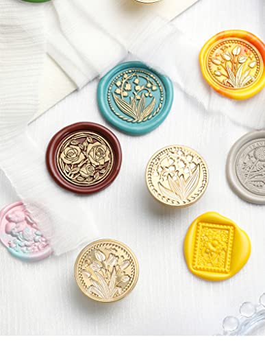 JUPPE Beautiful Cherry Blossoms Wax Seal Stamp, Flower Sealing Wax Stamp, Plant Wedding Invitation Birthday Party Sealing (Copper) (6Pcs) (A5) - color: A5