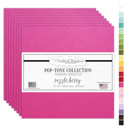 Cardstock Warehouse Pop Tone Razzle Berry Pink Cardstock Paper – 25 Sheets, 12 x 12" - 100 lb / 270 GSM Premium Pink Card Stock for Die-cutting, Crafts, Scrapbooking, Card Making and DIY Projects - color: Razzleberry Pink