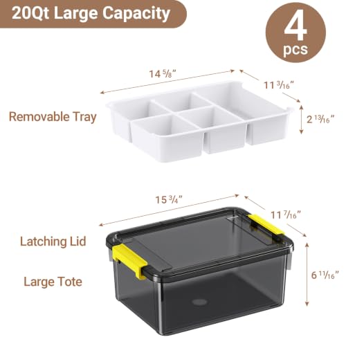 80Qt Stackable Storage Bins with Lids Trays Craft Box Organizers, 4Pack,GY - color: Clear Grey S, size: 20QT-4Pack