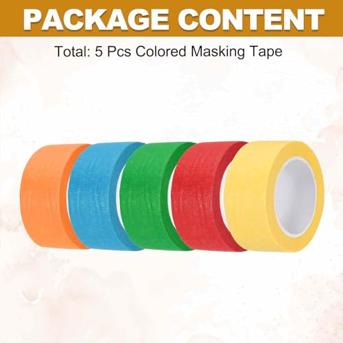 HARFINGTON 5pcs 1" x 11 Yard Colorful Masking Tape Universal Crepe Paper Colorful Masking Painter Tape for Art Drawing DIY Handcraft Sealing, Blue Dark Green Red Yellow Orange - color: Blue Dark Green Red Yellow Orange, size: 1" x 11 Yard