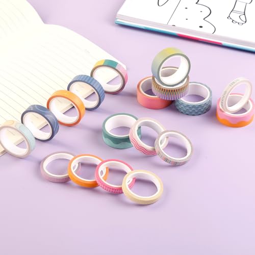 Washi Tape Set of 18 Rolls, Assorted Sizes, Decorative Tape for Journaling, Scrapbook, DIY Décor, Craft Supplies, Gift Wrapping, Color Block - color: Color Block